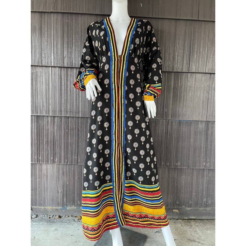 🔥L’atiste Anthropologie Plunged Neck Long Sleeve Bohemian Ethnic Maxi Dress